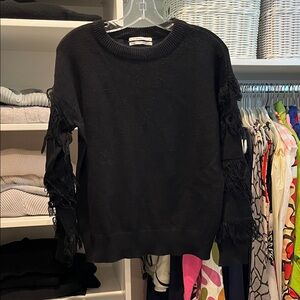 Anthropologie Black Fringe Sleeve Sweater